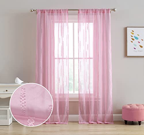 Laura Ashley Dash Transparente Fenstervorhänge, 213 cm Länge, Rosa, 2 Bahnen