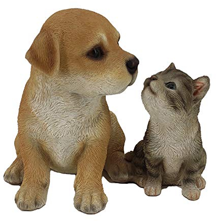 G&H Decor Katze & Hund Figuren Rasen Statue - handbemalte Gartenornamente mit erstaunlichen Details - wetterbeständige Outdoor Ornament (sitzend)