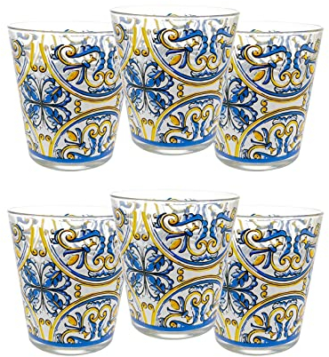 Arca Bicchieri d'Acqua in Vetro | Set da 6, Colorati | Made in Italy | Collezione Vietri | Lavabili in Lavastoviglie e Resistenti agli Urti | 27cl
