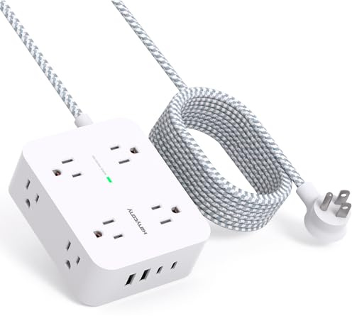 HANYCONY Surge Protector Power Strip, 10 Ft Braided Extension Cord, 1080J