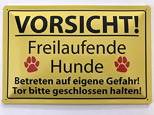 Metall Schild 20x30cm Vorsicht Freilaufende Hunde Warnschild Blechschild