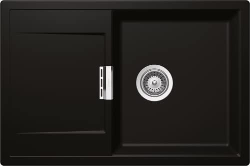 SCHOCK Lavandino da cucina di alta qualità, 76,5 x 51 cm, Mono D-100 Night – Nero CRISTADUR GREEN LINE – Lavello con scolapiatti da 50 cm di larghezza