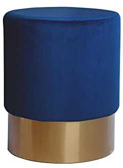 Qiyano Hocker Schminktisch Pouf Samt Sitzhocker in verschiedenen Größen und Farben mit Gold abgesetzt für Wohnzimmer Schlafzimmer oder Ankleidezimmer, Klein Rund, Farbe: Blau