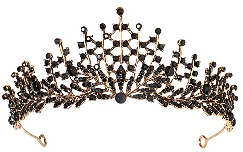 Schwarz Tiaras und Kronen für Frauen Mädchen Gothic Krone Kopfbedeckung Halloween Dekorationen Geburtstag Tiara Vintage Schwarz Strass Barock Königin Hochzeit Brautkrone | Kopfbedeckung Halloween Dekorationen Geburtstag Tiara Vintage Schwarz Strass Barock Königin Hochzeit Brautkrone