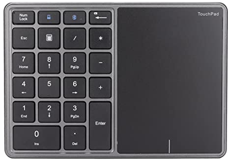 Septpenta Numerische Tastatur mit Touchpad, Unterstützt BT und 2.4G Dual Modi, Ergonomischer 7.5 Grad Winkel, 10M Drahtlose Reichweite, Drahtlose Numerische Tastatur für OS/Android/Win/OS X
