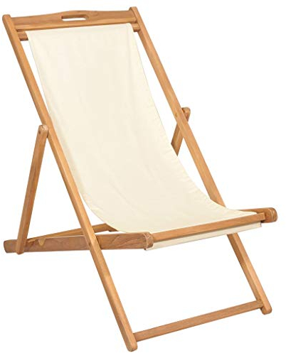 WIFESE Liegestuhl Teak 56x105x96 cm Klappstuhl GartenmöBel GartenstüHle Relaxsessel Loungesessel Liegestuhl Klappbar Campingstuhl Faltbar Armlehnstuhl Sonnenliege Strandstuhl Creme