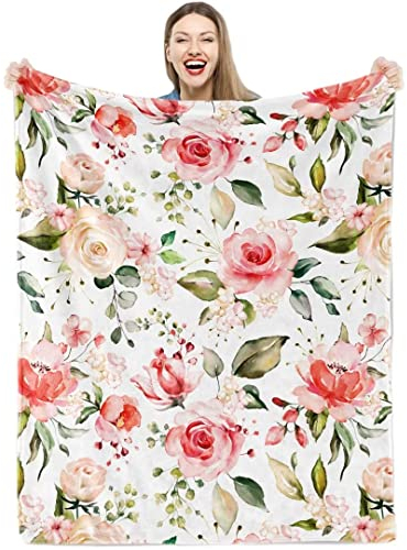 Teslite Floral Überwurf Decke Pink Rose Floral Flanell Fleece Decken Weiche bunte Wildblumen Plüschdecke für Frauen Mädchen Geschenke Gemütliche Fuzzy Frühling Sommer Wildblumen Decke für Sofa Stuhl