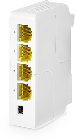MokerLink Estensore PoE Gigabit a 4 porte, ripetitore PoE IEEE 802.3 af/at, 10/100/1000Mbps, 1 PoE in 3 PoE out, montaggio a parete e su guida DIN Interruttore POE passante
