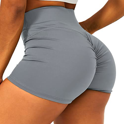 HAWILAND Kurz Leggings Damen - Scrunch Butt Sportshorts Booty Push Up Shorts High Waist Figurformend Hotpants für Gym Fitness Workout #1 Grau XS