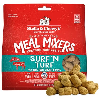 Stella & Chewy's Freeze-Dried Raw Surf & Turf Meal Mixers - Dog Food Topper and Mixer - Made with 95% Grass-Fed Beef & Wild-Caught Salmon - Perfect for Picky Eaters - Grain-Free - 3.5 oz