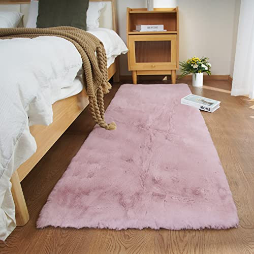Ghouse Kurzflor Wohnzimmer Teppich Schlafzimmer Matte Moderner Home Flauschig Weich Teppiche für Kinderzimmer Anti-Rutsch Unterseite Waschbarer Teppich 60x180 cm Rosa