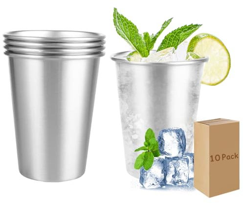CYEER 10 PCS Stainless Steel Cup, 12oz/350ml Shatterproof Metal Cups Reusable Metal Beer Tumbler Mug, Stackable Camping Cups Travel Cup for Camping Travel Hiking Outdoor Indoor Activities