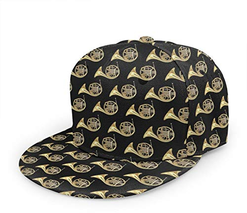 Oaieltj Unisex Baseballkappe Erwachsene Teens Verstellbare Snapback Flache Krempe Baseball Cap Cool Hip Hop Hat, Musikinstrument, französische Hörner, Schwarz, One size