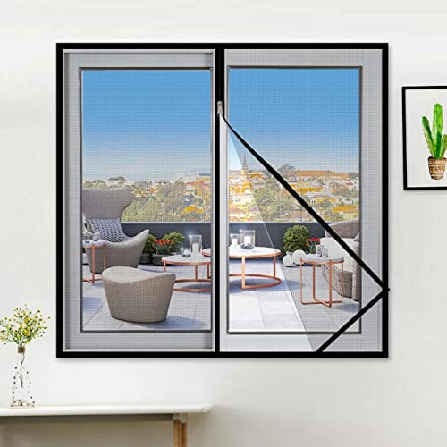 BHADANI Zanzariera per Finestra con Cerniera Apertura e Chiusura Zanzariera Autoadesiva a Prova di Zanzara per Interni Rete Invisibile Personalizzabile-W 300cm x H 300cm,Rete Grigia Bordo Bianco