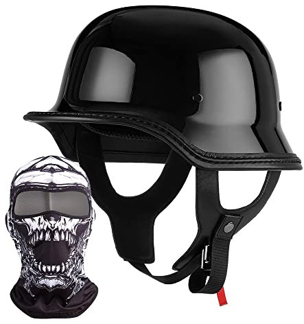 Vintage deutsche Motorrad Halbhelm,Retro Jethelm ECE genehmigt, Erwachsene Männer Frauen Half Shell Cap mit Verstellbarer Schnellverschluss Schnalle, für Fahrrad Cruiser Roller