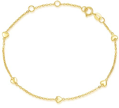 FANCIME Solide 14 Karat 585 Gelb Gold Armband mit Herz Anhänger Charm Bracelet Minimalistisch Geschenk Schmuck für Damen Mädchen, Verstellbar Armkette: 17 + 3 cm