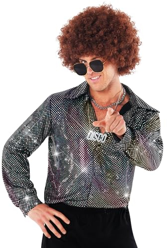 Morph Disco Hemd Herren, 70er Jahre Outfit Herren, Glitzer Hemd, Disco Outfit Männer, Halloween Kostüm Männer, Schlagermove, Karneval & Fasching, L