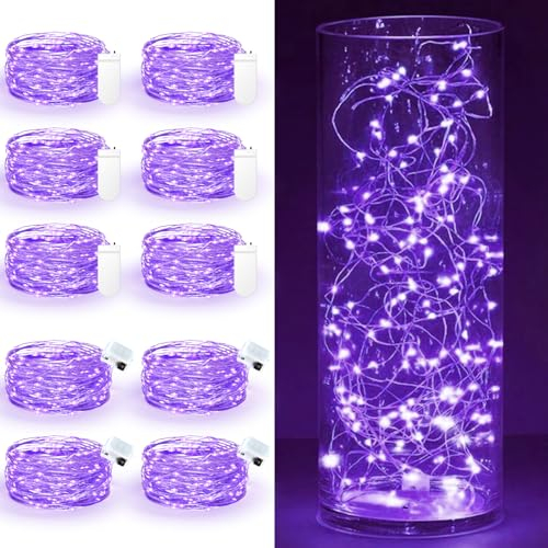 Maxee 10 Stück 3M Lila LED Lichterkette Batterie, Wasserdicht für DIY, Party, Stimmung Lichter, Weihnachtsdeko, Innen- und Außenbereich Deko, 4 Stück Quadratische + 6 Stück Flache Lichterkette