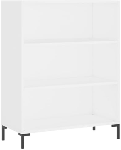 vidaXL Bücherregal, Bücherschrank mit viel Stauraum, Standregal für Wohnzimmer Schlafzimmer, Aufbewahrung Schrank Büroschrank Vitrine Metallfüße, Weiß Holzwerkstoff