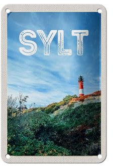 Femer Blechschild Reise 12x18cm Sylt Insel Deutschland Leuchtturm Schild