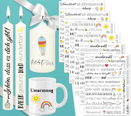 Tixlux 6 PCS Kerzentattoo Wassertransferdruck (200+ Muster), Wasserschiebefolie kerzen | Kerzenaufkleber | Partykerzen | Geburtstagskerze (Geschenk)