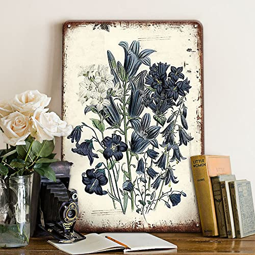 French Country Decor Flower Art Retro Wall Decor Tin Signs, 8x12 Inch Vintage Kitchen Decor Coffee Bar Decor Metal Sign for Home,Kitchen, Bar, Coffee Shop, Garage, Garden - Campanula Persicifolia
