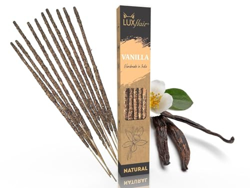 LUXflair Räucherstäbchen Natural Vanilla, Glimmdauer ca. 45min, 100% natürlich mit grobgemahlenen Rohstoffen, vegan & tierversuchsfrei, Vanille