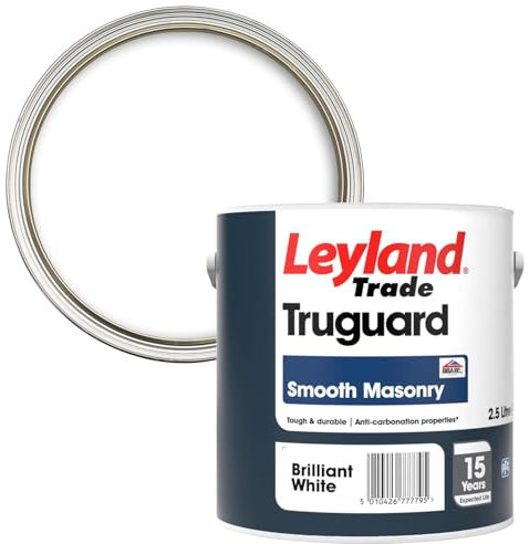 Leyland Trade Truguard Smooth Masonry Paint, Brilliant White, Coverage 16m2 per Litre, 2.5L