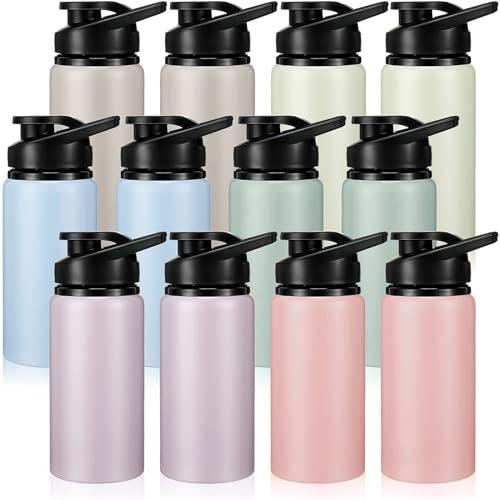 Domensi Aluminum Water Bottle Bulk Reusable Water Bottle, Lightweight Easy Carry Leakproof with Snap Lid Travel Bottles, for Gym Outdoor Sports Cycling Camping Fishing(20oz, 12 Pack)