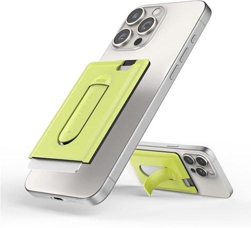 FLOLAB MagSafe Portefeuille magnétique pour iPhone 15/14/13/12 : porte-cartes en silicone avec prise en main sûre, béquille, design fin, adapté aux poches – Vert kiwi