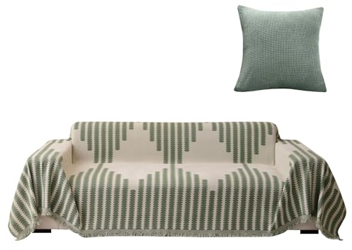 SHANNA Sofa Decke üBerwurf, Multifunktionaler Couch üBerwurf, Weicher und Bequemer Tagesdecke Sofa, Gestreifte SofaüBerwurf Decke, Sofaschutzbezug (180 X 260cm, Grün Gestreift)