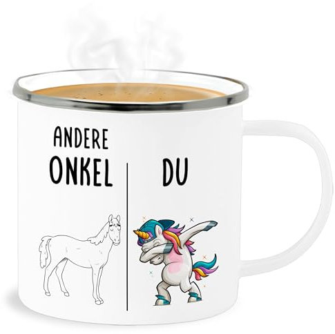 Emaille Becher Blechbecher - Tassen - Andere Onkel Du Dabbing Einhorn Geschenk für coole Onkels Weihnachten I - 300 ml - Weiß Silber - geschenke tasse bester den besten beste weltbester