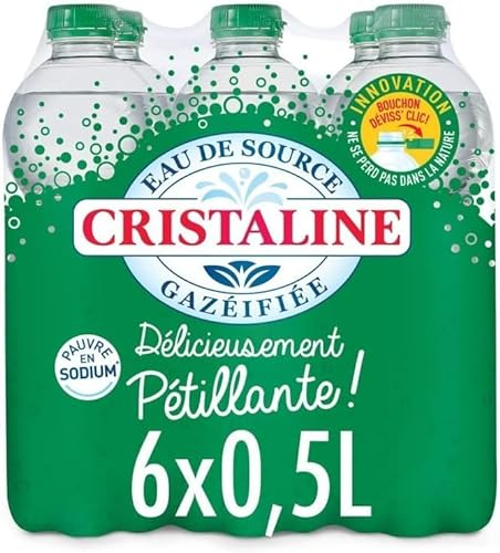 CRISTALINE Eau Gazéifiée, le rafraîchissement pétillant en bouteilles de 500g - lot de 6