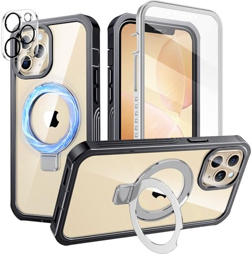 v-Golvin for iPhone 13 Pro Max Case with Magnetic Invisible Stand [Compatible with Magsafe] Military Drop Protection Case Cover for iPhone 13 Pro Max 6.7 with Built-in Screen Protector, Black