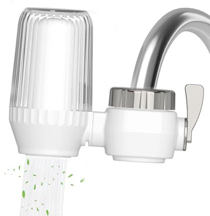 JINYOMFLY Filtre eau Robinet, Filtre à Eau du Robinet, Purificateur d'Eau sur Robinet pour Cuisine, Purificateur de l'eau, Filtration Haute Efficacité, Anti-Calcaire, Réduit Chlore et Odeur (Argent)