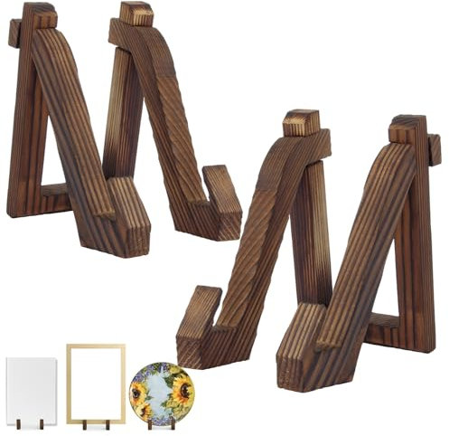 LOLYSIC 2Pcs Wooden Plate Stand for Display, 6 Inch Plate Holders Display Stands, Tabletop Decorative Easel Stand for Displaying Books Photo Frames Decorative Plates Dish Cards Crafts
