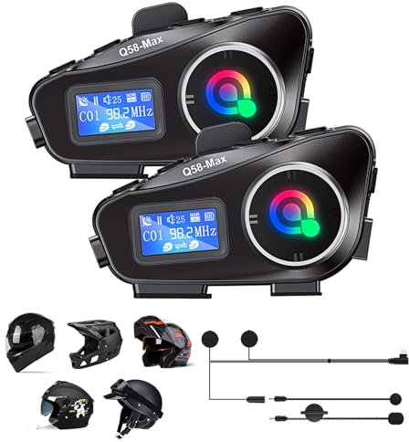 Motorbike Intercom 2 Pack Helmet Bluetooth Headset IP65 Waterproof Noise Cancelling Motorcycle Intercom Headphones with Microphone Bluetooth Helmet Speakers Motorbike Communication System Earphones