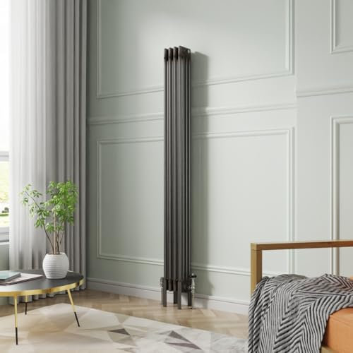 NRG Traditional Vertical Cast Iron Style Radiator Raw Metal 4 Column 1800 x 200mm Central Heating Bathroom Designer Radiators Rad