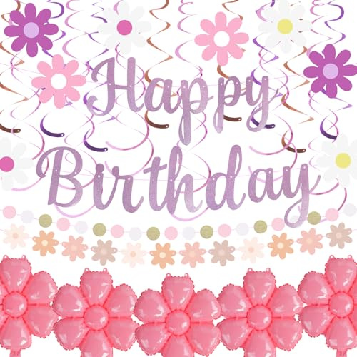 Happy Birthday Banner Little Daisy Banner für Kinder Erwachsene Geburtstag Party Dekorationen (Rosa)