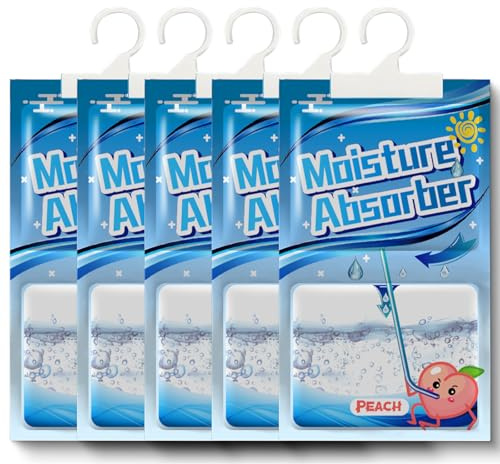 Kleiderschrank Feuchtigkeitsabsorber 5 Pack x 100g, Hänge Luftentfeuchter mit Duft, Moistureproof Desiccant Bag, Waschräume, gegen Feuchtigkeit Anti-Schimmel Desodorierende Trockenmittel-Tasche