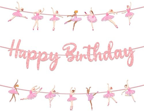 3 pezzi Striscione di Buon Compleanno Rosa,Festoni Compleanno Bambina con Tema Ballerina,Ghirlanda Happy Birthday,Decorazioni Compleanno per Parete e Sala Feste,Banner da Appendere per Eventi e Party