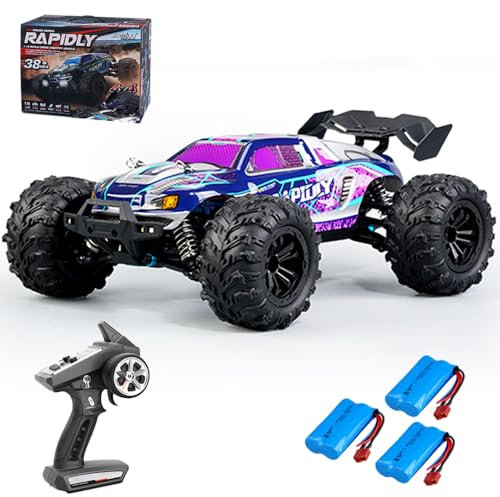 X-Verse 1:16 Ferngesteuertes Auto, 50KM/H Kohlebürste Motor RC Hohe Geschwindigkeit Offroad Drift Rennauto, 2.4Ghz 4WD All Terrain Offroad Auto Rennauto, 3 Batterien (Lila)