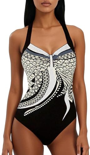 Maillots de Bain Une Pièce pour Femme,Col en V Maillots de Bain 1 Pièce Contrôle du Ventre Push Up Monokini Vintage Dos Nu Swimwear De Plage Beachwear Été
