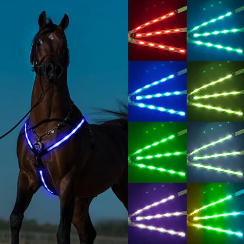 Luminous Equestrian Breast Strap, 7 Colors LED Adjustable Horse Breastplate and Horse Tack Accessories (Black Strap,USB Rechargeable)