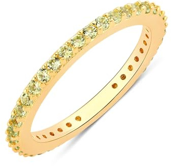 Rafaela Donata Damen Ring aus 925/- Sterling Silber gelbvergoldet 14 Karat mit Peridot grün Eternity-Ring Edelsteinring