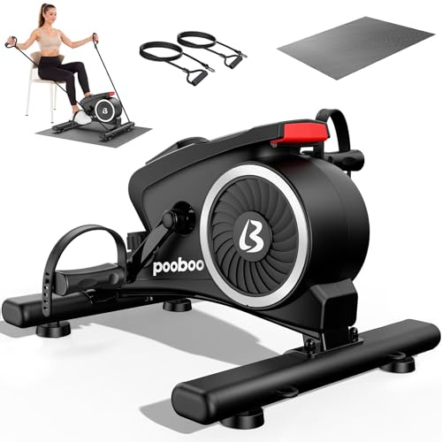 pooboo Under Desk Bike Pedal Exerciser, Quiet Magnetic Mini Exercise Bike with 16 Resistance Levels, Arm & Leg Workout, Resistance Bands,Desk Pedal Bike for Home/Office Workout