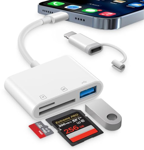 Dalimee SD Kartenleser USB C Lightning für iPhone, Apple MFi Certified, 3 IN 1 SD Card Reader mit SD, TF und USB A Kartensteckplatz,Plug-and-Play,Kartenlesegerät für iPhone15/16/17/iPad/MacBook/Laptop