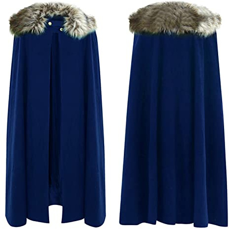 Generisch Wikinger Fell Umhang Samt Kapuzenumhang Mittelalter für Halloween (Blau)