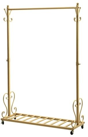 XCRFKGW Kleiderständer aus Metall mit Rädern, freistehender Garderobenständer, Wäscheständer für den Innenbereich, multifunktionaler Kleiderbügel für Schlafzimmer, Eingang, Gold (100CM)