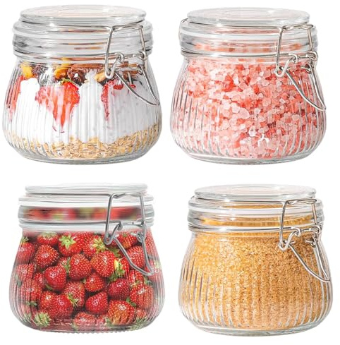 500ml Einmachgläser mit Bügelverschluss, 4 Stück Klein Gestreift Bügelgläser, Gläser mit Drahtbügel Vorratsgläser mit Deckel Luftdicht, Einmachgläser für Zucker, Müsli, Kaffeebohnen, Gewürzen